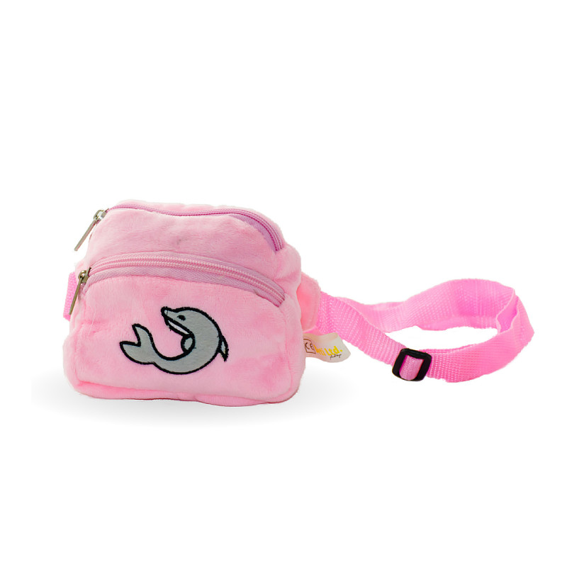 Плюшена чантичка с делфин, розова, 15 см