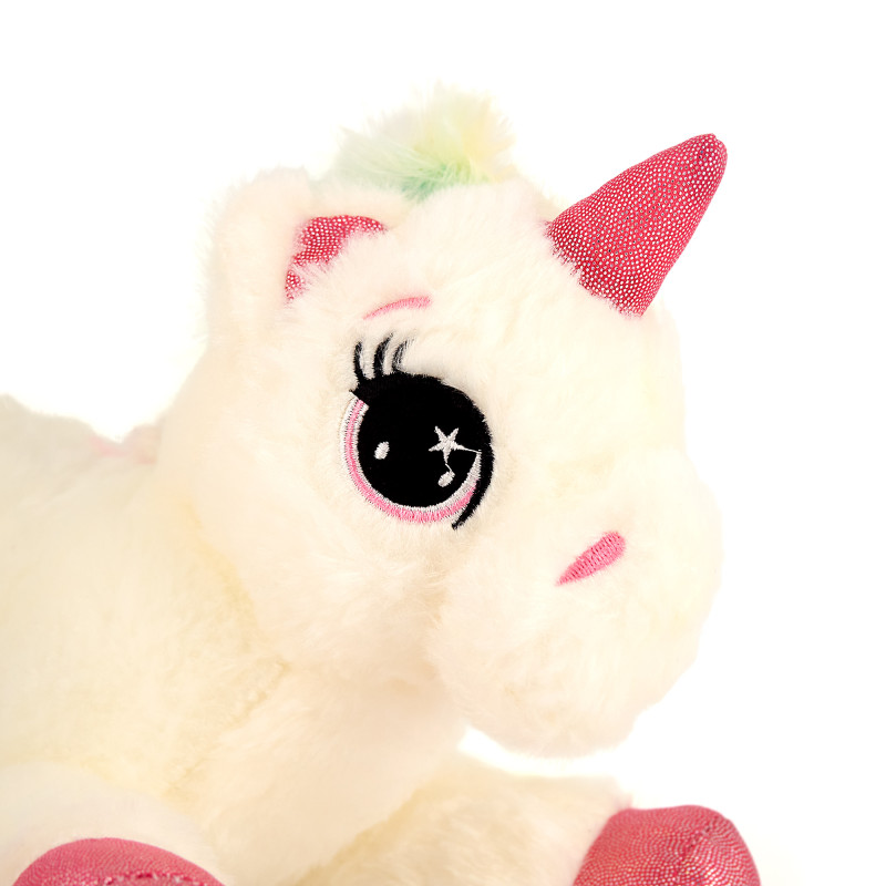 Плюшен еднорог с розов рог, бял, 30 см 