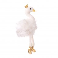Плюшен лебед със златна корона в бяло