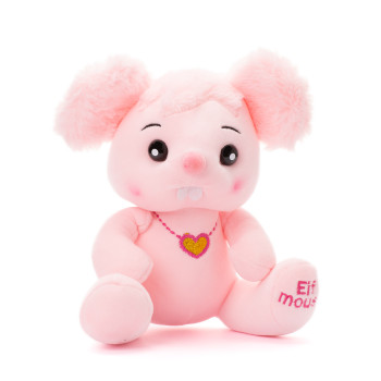 Плюшено мишле Никол с гердан сърчице, розово, 20 см