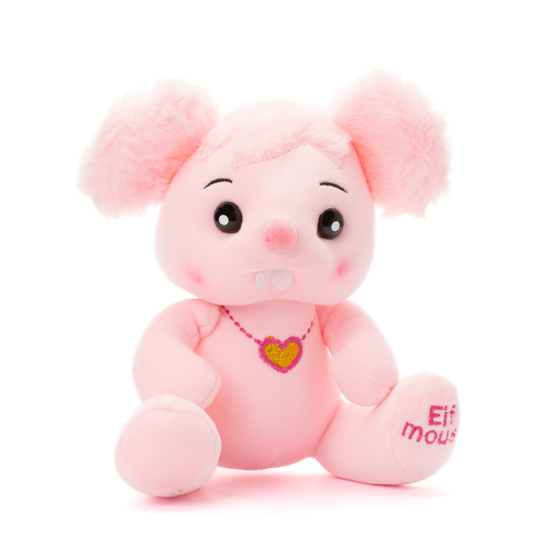 Плюшено мишле Никол с гердан сърчице, розово, 20 см