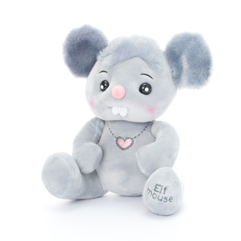 Плюшено мишле Никол с гердан сърчице, сиво, 20 см