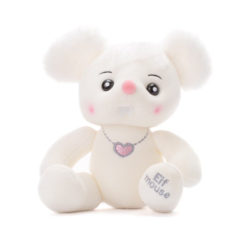 Плюшено мишле Никол с гердан сърчице, бяло, 20 см