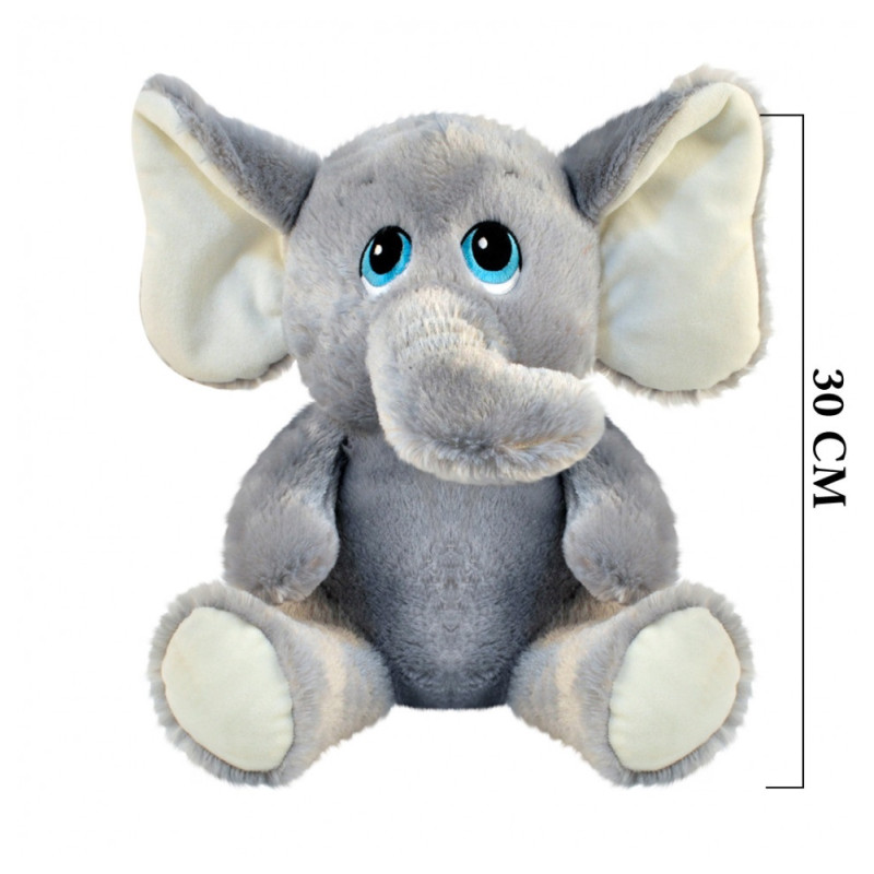 Плюшен слон със сини очи, сив, 30 см