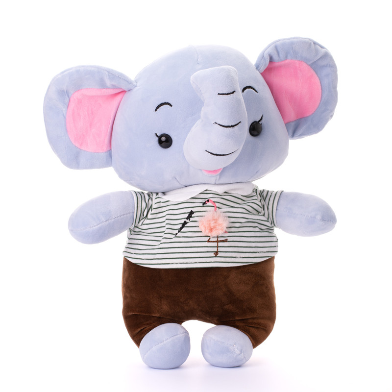 Плюшено слонче Филип с тениска на фламинго, сиво, 40 см