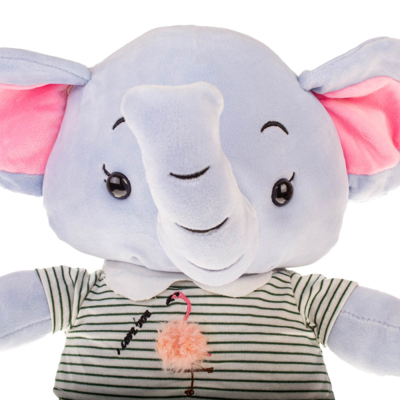 Плюшено слонче Филип с тениска на фламинго, сиво, 40 см