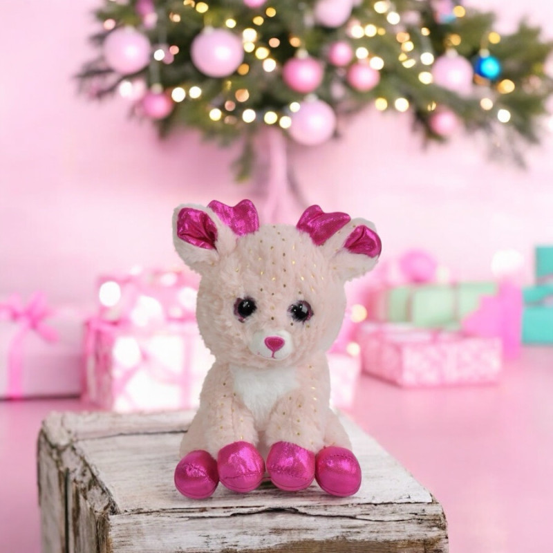 Плюшено еленче Дейзи с коледна песен, розово, 20 см