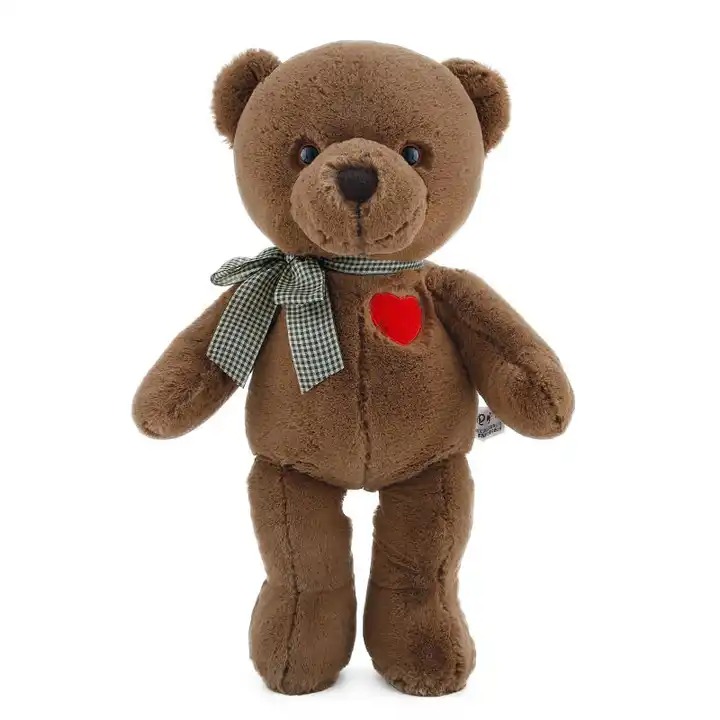 Плюшено мече с червено сърце, кафяво, 35 см