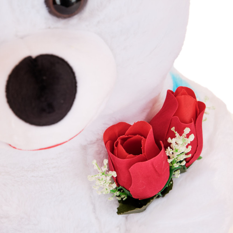 Плюшено мече Николай със син гащеризон, бяло, 80 см 