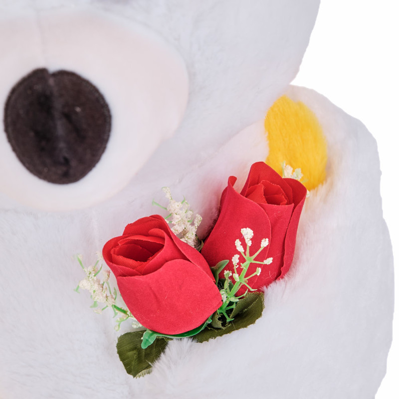 Плюшено мече Николай с жълт гащеризон, бяло, 80 см