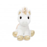 Плюшена играчка Аврора - Бял еднорог със златен рог и грива, 25 см