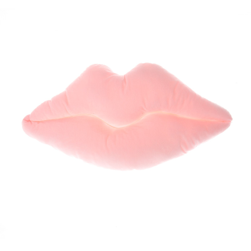 Плюшена възглавница устни, розова, 55 см