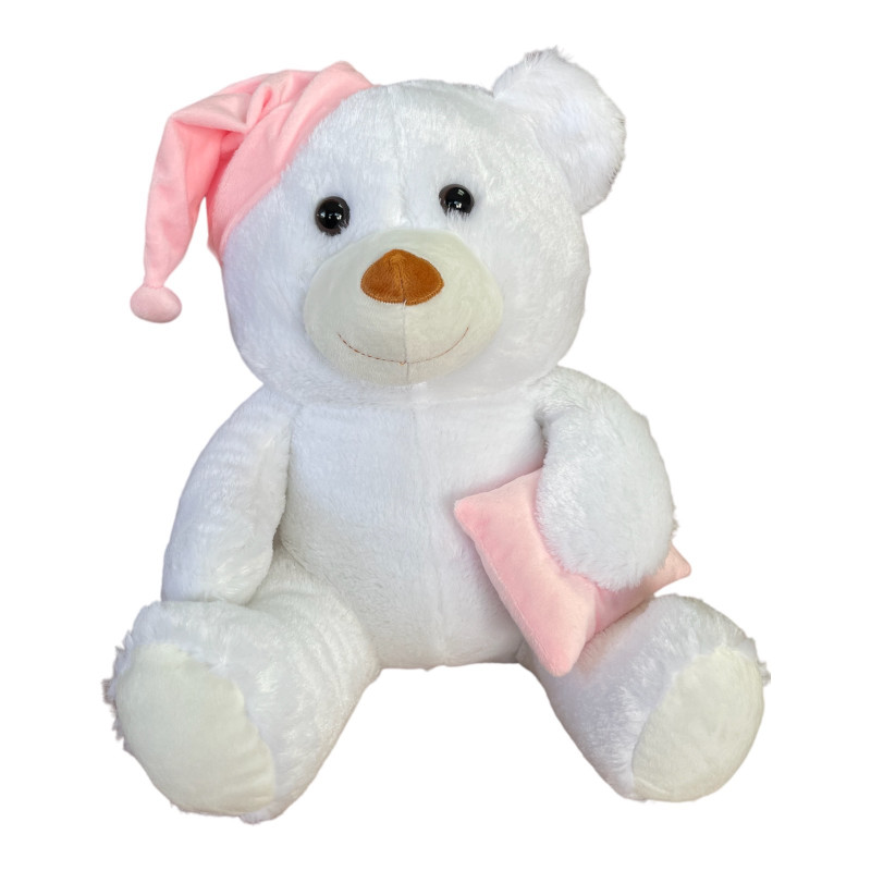 Плюшено мече с шапка и възглавничка, бяло, 40 см