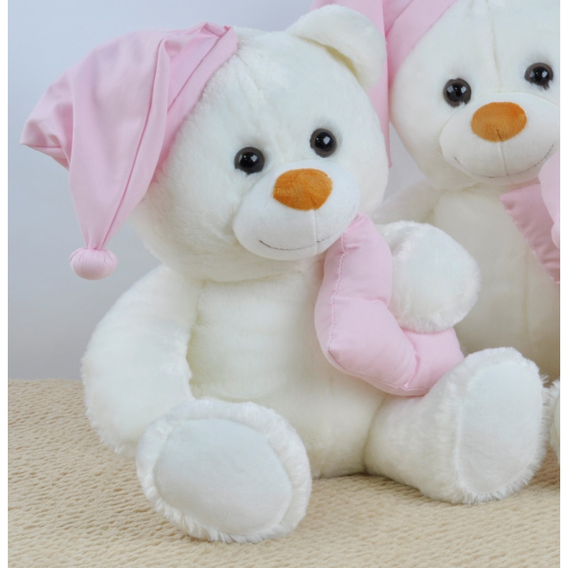 Плюшено мече с шапка и възглавничка, бяло, 40 см