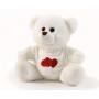 Плюшено мече с тениска на сърца, бяло, 18 см