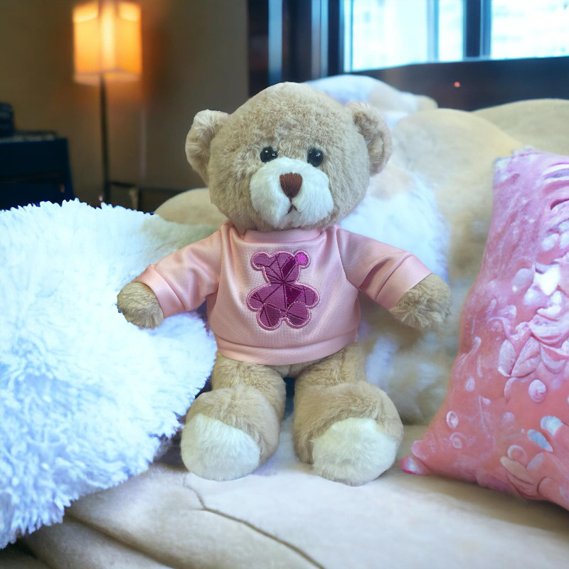 Плюшено мече с розова тениска, кафяво, 28 см