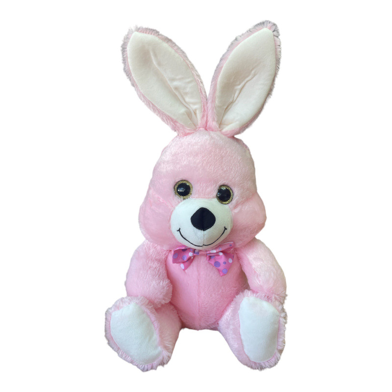 Плюшено зайче с папионка, розово, 45 см 