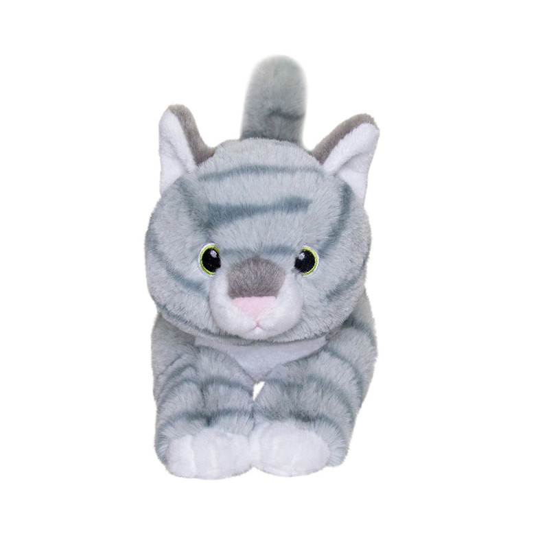 Плюшено коте на ивици Aurora Eco, сиво, 15 см