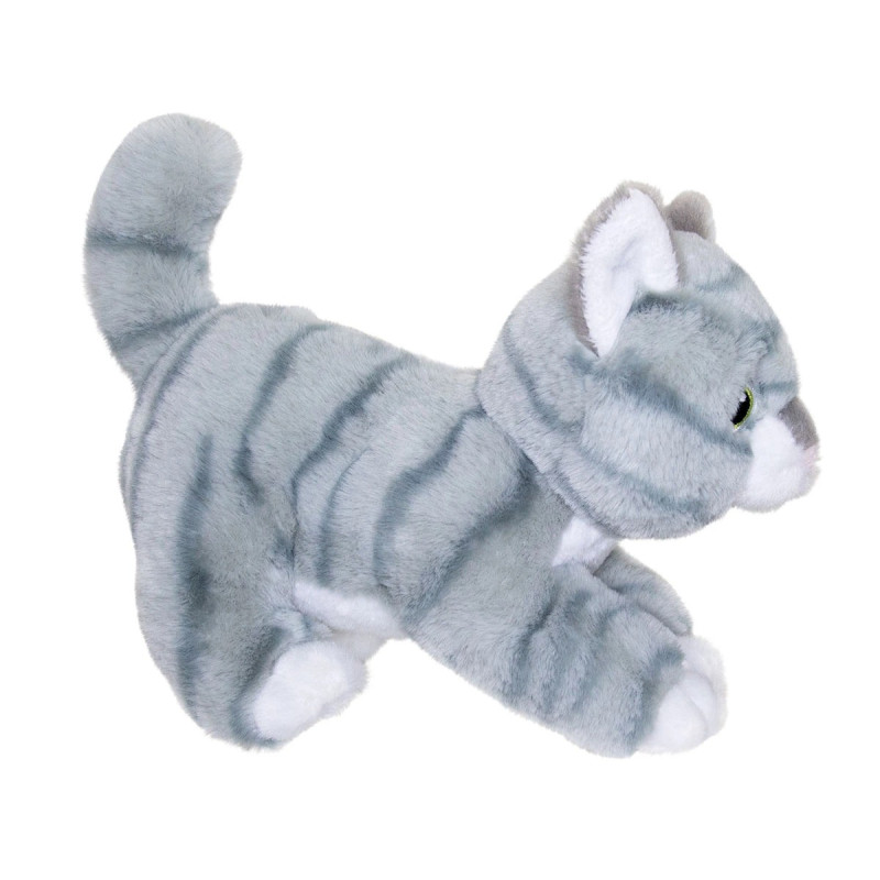Плюшено коте на ивици Aurora Eco, сиво, 15 см