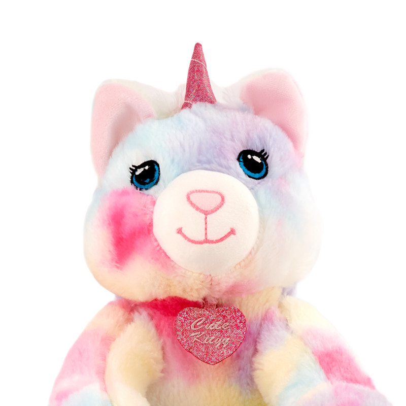 Плюшена коте-еднорог със сини очи, розово, 30 см