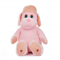 Плюшено куче с шапка, розово, 60 см