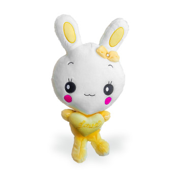 Плюшено зайче със сърце, жълто, 55 см