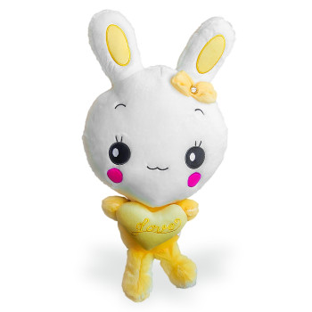 Плюшено зайче със сърце, жълто, 55 см