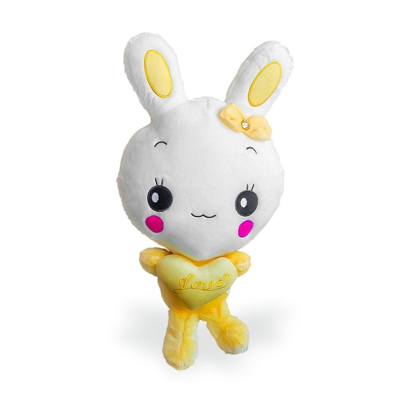 Плюшено зайче със сърце, жълто, 55 см