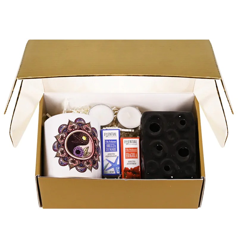 Комплект с черна арома лампа, чаша Мандала, 2 ароматни масла и 2 чаени свещи