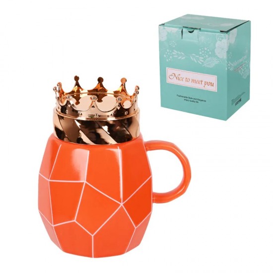 Луксозна керамична чаша с капак - Kорона /оранж/