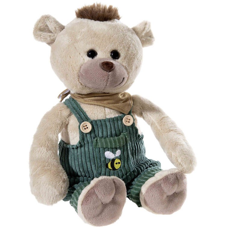 Плюшено мече с гащеризон, кафяво, 35 см