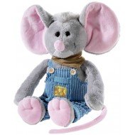 Плюшено мишле с гащеризон, сиво, 35 см