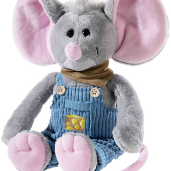 Плюшено мишле с гащеризон, сиво, 35 см