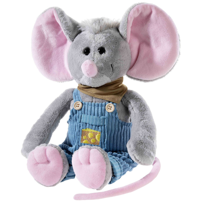 Плюшено мишле с гащеризон, сиво, 35 см