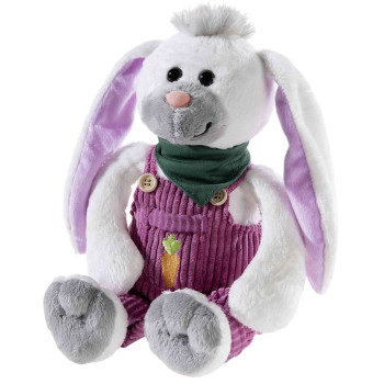 Плюшено зайче с гащеризон, сиво, 35 см