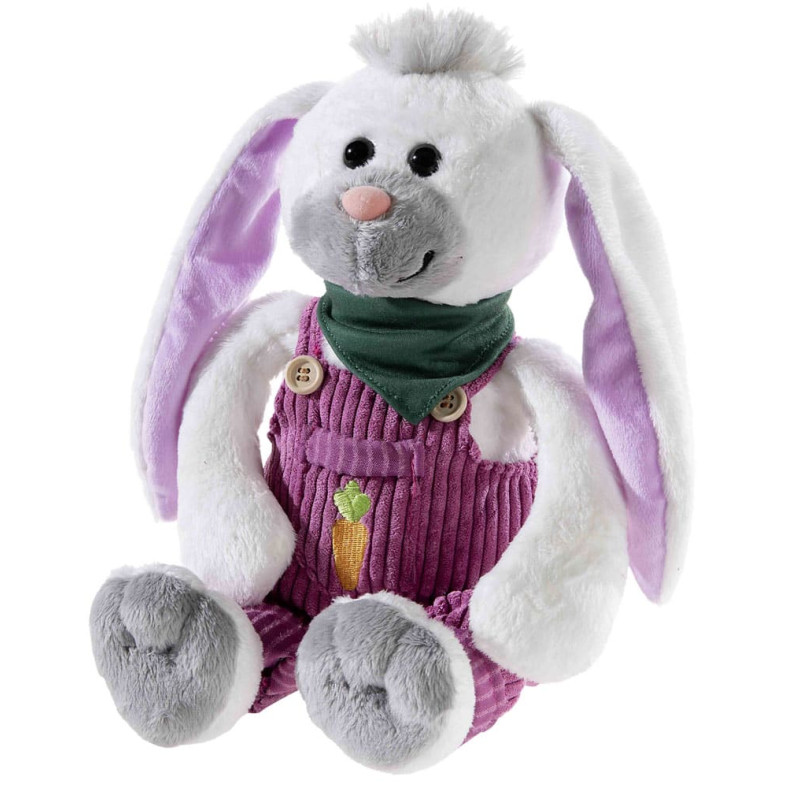 Плюшено зайче с гащеризон, сиво, 35 см
