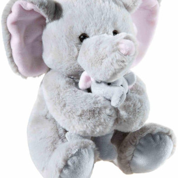 Плюшено Слонче с бебе, сиво, 25 см