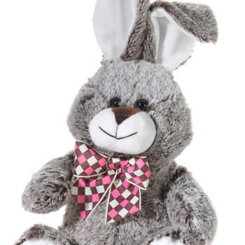 Кафяво зайче с карирана панделка, 30 см