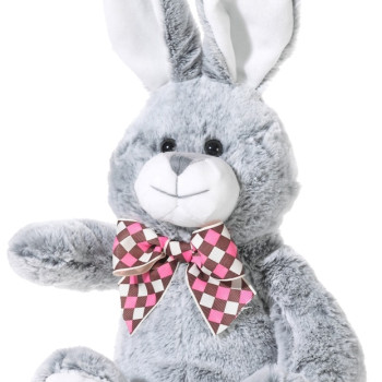 Сиво зайче с карирана панделка, 30 см