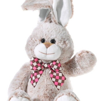 Бежово зайче с карирана панделка, 30 см