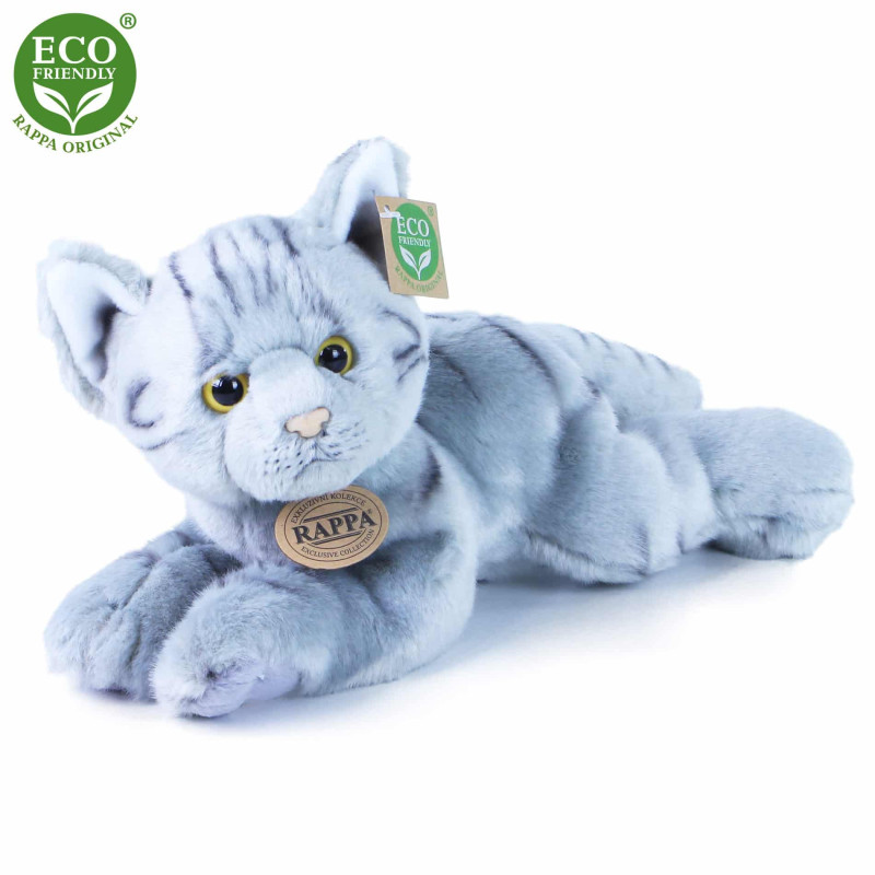 Плюшена котка, сива, лежаща, 30 см