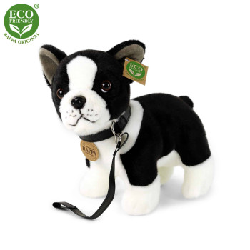 Плюшено куче Бостънски териер с каишка, стоящо, 23 см