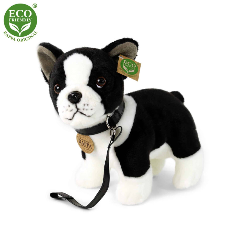 Плюшено куче Бостънски териер с каишка, стоящо, 23 см