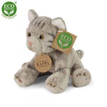 Плюшено коте, сиво, седящо, 14 см.