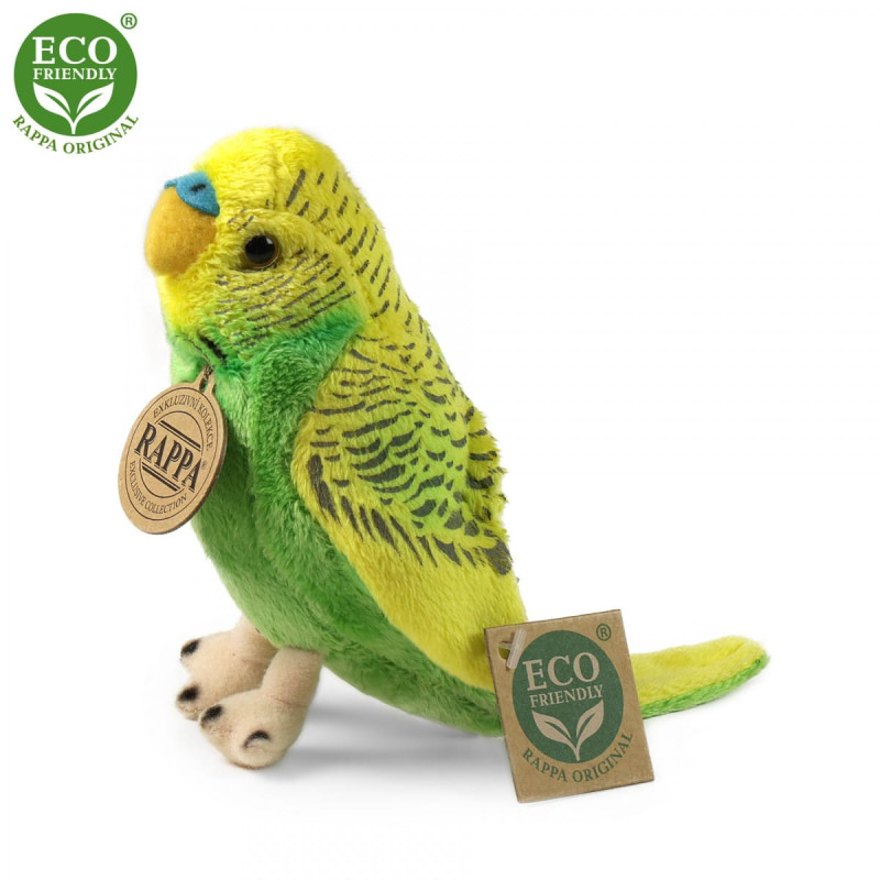 Плюшен вълнист папагал, зелен, 12 см
