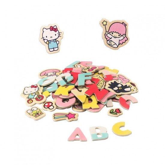 Комплект Дървени магнитни букви и фигурки Hello Kitty, 75 части Комплект Дървени магнитни букви и фигурки Hello Kitty, 75 части