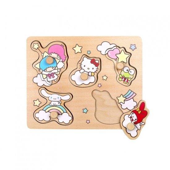 Дървен пъзел с дръжки Hello Kitty, 5 части Дървен пъзел с дръжки Hello Kitty, 5 части