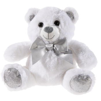 Плюшено мече с панделка, бяло, 25 см