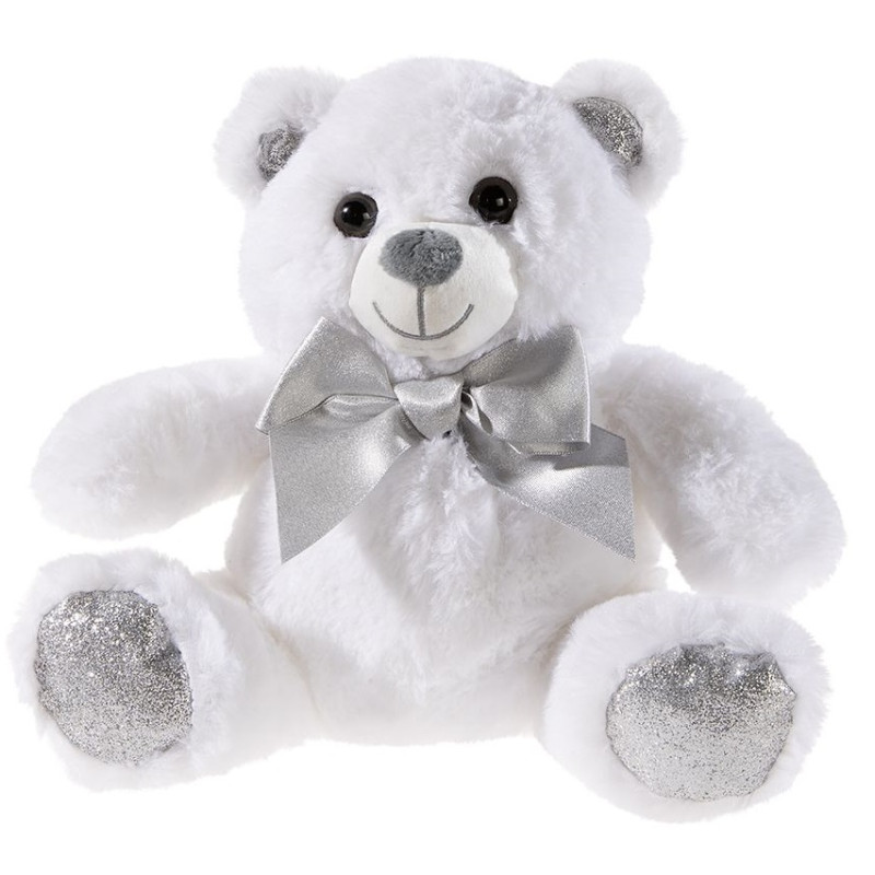 Плюшено мече с панделка, бяло, 25 см