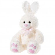 Плюшено зайче с розова панделка, бежово, 50 см